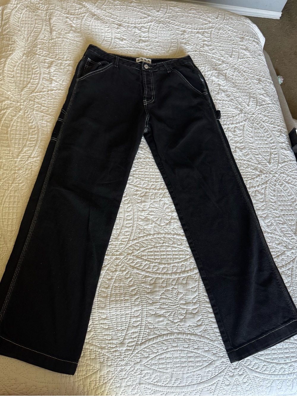 S.O.N.G. Y2K Black Carpenter Jeans 11/30 Contrast Stitch Wide Leg Skater Grunge